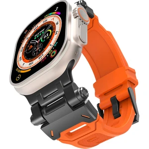 Apple Watch 7/8/9 45MM ile Uyumlu Kordon Metal Başlıklı Silikon Kordon