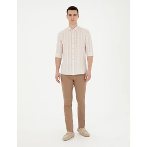 Pierre Cardin Erkek Kahverengi Slim Fit Beli Lastikli İpli Kanvas Pantolon 50285534-VR197