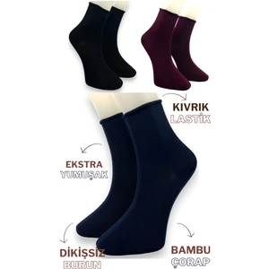 Ciho Socks Premium 3 Çift Bambu Kadın Lastiksiz Roll Top Soket Dikişsiz Çorap / Iz Bırakmaz / Sıkmayan Çorap