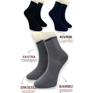 Ciho Socks Premium 3 Çift Bambu Kadın Lastiksiz Roll Top Soket Dikişsiz Çorap / Iz Bırakmaz / Sıkmayan Çorap