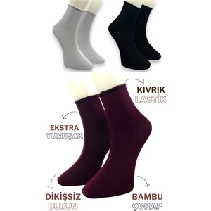 Ciho Socks Premium 3 Çift Bambu Kadın Lastiksiz Roll Top Soket Dikişsiz Çorap / Iz Bırakmaz / Sıkmayan Çorap