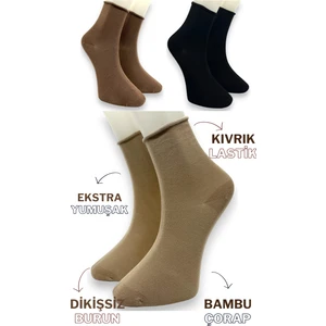 Ciho Socks Premium 3 Çift Bambu Kadın Lastiksiz Roll Top Soket Dikişsiz Çorap / Iz Bırakmaz / Sıkmayan Çorap