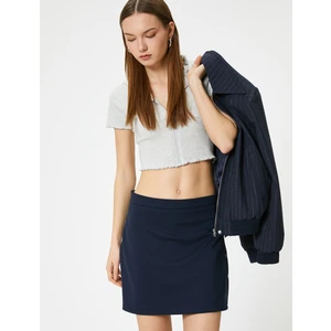 Fermuarlı Crop Tişört Uzun Kollu Slim Fit