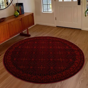 Giza Home Afgan Türkmen Otantik Desenli Dokuma Bordo Yuvarlak Oturma Odası Salon Mutfak Halısı 6919B