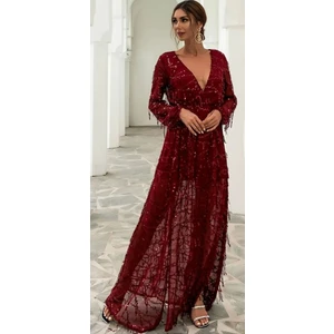 Hilal Trend Hilaltrend Uzun Kol Saçaklı Payet Abiye Elbise