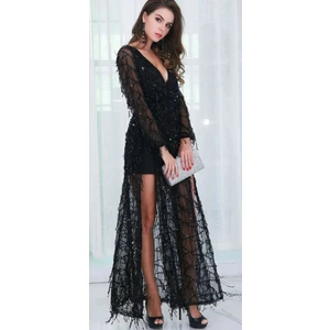 Hilal Trend Hilaltrend Uzun Kol Saçaklı Payet Abiye Elbise