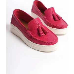 Hakiki Deri MBMTT501-FS Kadın Kalın Taban Fuşya Babet &Loafer