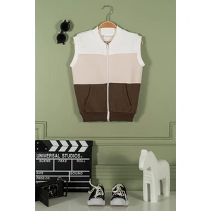 For You Kids Fermuarlı Garnili Kanguru Cep Kahve Kız Çocuk Yelek