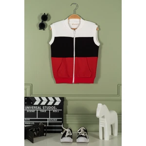 For You Kids Fermuarlı Garnili Kanguru Cep Kırmızı Kız Çocuk Yelek