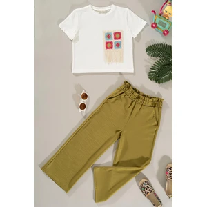 For You Kids Dantel Cep Detaylı Yeşil Pantolon Takım