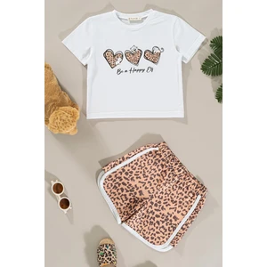 For You Kids Leopar Baskılı Tshirt Şort Alt Üst Takım