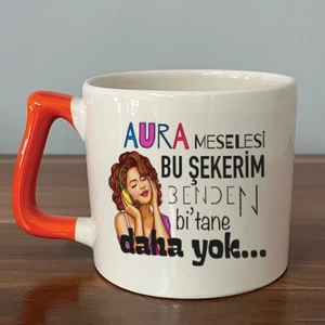 Mor Mürekkep Aura Meselesi Bu Şekerim Baskılı Turuncu Kulplu D Kupa