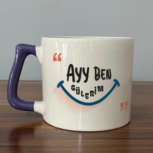 Mor Mürekkep Ayy Benim Gülerim Baskılı Mor Kulplu D Kupa