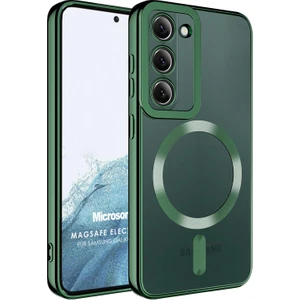 Samsung Galaxy S22 Kılıf Magsafe Luxury Electroplate Koyu Yeşil