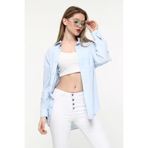 Give Way Kadın Oversize Uzun Basic Gözlük Britli Desenli Linen Look Gömlek