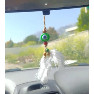 HD Marketim Nazar Boncuk Kuş Tüylü Dikiz Ayna Süsü Kötü Göz Kovucu Araba Süsü