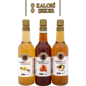 ŞEKERSİZ-SUGAR FREE - VANİLYA*KARAMEL*FINDIK AROMALI KAHVE ŞURUBU - 3 LÜ SET- 3  AD.x 750 ml