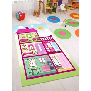 Prenses Oyun Ev Desenli Halı Yıkanabilir Kaymaz Taban Bebek ve Çocuk Odası
