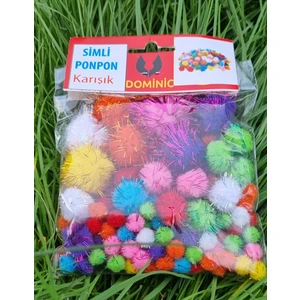 100'LÜ Karışık Boyutlarda / Renklerde Dominic Simli Ponpon