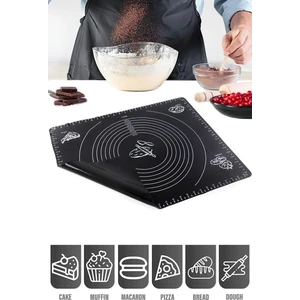 Siyah Büyük Boy Silikon Hamur Açma Matı Silikon Ölçülü Çok Amaçlı Hamur Matı / Örtüsü 40X50 cm