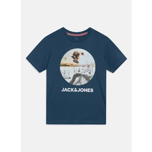 Jack & Jones Baskılı Mavi Erkek Çocuk T-Shirt Jjnavın Tee Ss Crew Neck Jnr