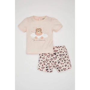 Kız Bebek Leopar Desenli Penye Kısa Kollu Şortlu Pijama Takımı C0911A524HS