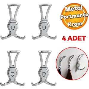 Galata Askı Portmanto Metal Vestiyer Duvar Dolap Elbise Askısı Krom Renk Mobilya Askılığı 4 Adet