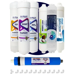 H-MAX Reverse Osmosis System Kapalı Kasa Su Arıtma Cihazı Filtresi 7'li Set Aşamalı Süper Membranlı - A0062