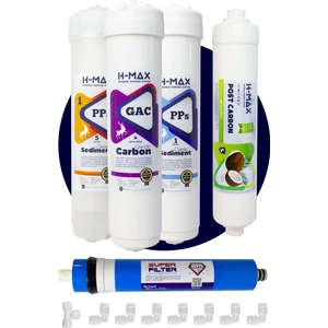 H-MAX Reverse Osmosis System Hanedan Marka Su Arıtma Cihazı Filtresi Kapalı Kasa 5'li Filtre Seti - Süper Membran - A0056