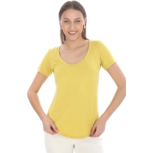 Penye Bizden  Viskon Dökümlü Dekolte Yaka T-Shirt-Gold