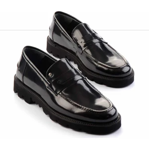 Siyah Açma Hakiki Deri Erkek Loafer Ayakkabı E01798103114