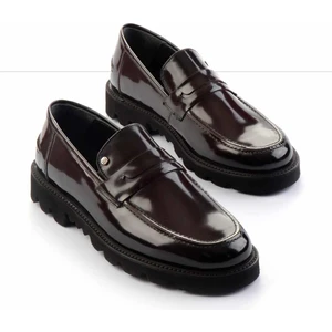 Bordo Açma Hakiki Deri Erkek Loafer Ayakkabı E01798103114