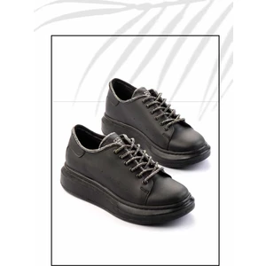 Siyah Platin Taşlı   Kadın Sneaker K01449057609
