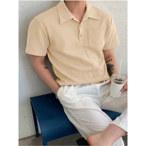 Genius Store Erkek Oversize Polo Yaka  Waffle T-Shirt  Poloyaka-Düğmeli