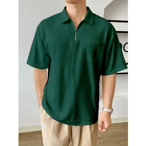 Genius Store Erkek Oversize Polo Yaka Waffle T-Shirt  Poloyaka-Fermuarlı
