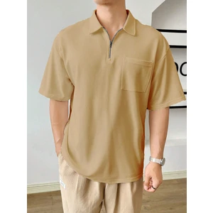 Genius Store Erkek Oversize Polo Yaka Waffle T-Shirt  Poloyaka-Fermuarlı