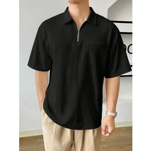 Genius Store Erkek Oversize Polo Yaka Waffle T-Shirt  Poloyaka-Fermuarlı