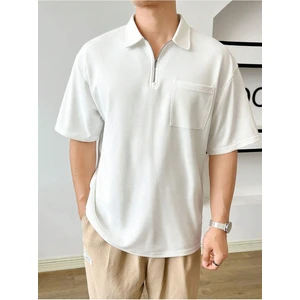 Genius Store Erkek Oversize Polo Yaka Waffle T-Shirt  Poloyaka-Fermuarlı