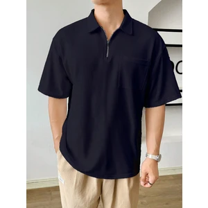 Genius Store Erkek Oversize Polo Yaka Waffle T-Shirt  Poloyaka-Fermuarlı