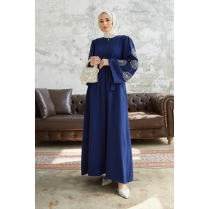Liva Kolları Taşlı Abaya - Indigo
