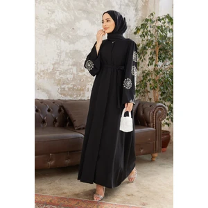 Liva Kolları Taşlı Abaya - Siyah