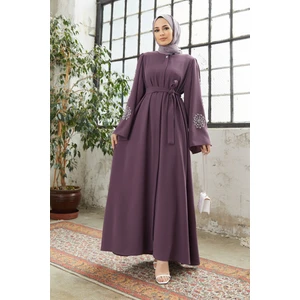 Liva Kolları Taşlı Abaya - Leylak