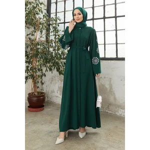 Liva Kolları Taşlı Abaya - Zümrüt