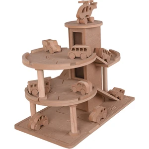 S.tkoleksiyonhobiantikaahşap Oyuncak Otopark + 6 Adet Oyuncak Araba + 1 Adet Helikopter