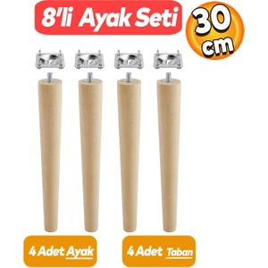 Ahşap Sehpa Masa Puf Tabure Tv Ünitesi Ayağı Ayakları M8 Civatalı 30 Cm Bağlantı Aparatlı 4'lü Set