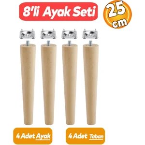 Ahşap (25 CM) Sehpa Puf Tabure Tv Ünitesi Ayağı Ayakları M8 Civatalı Bağlantı Aparatlı 4'lü Set