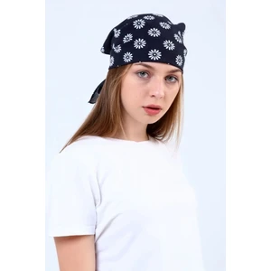 Herşey Nota Papatya Siyah %100 Pamuk Fular Bandana Siyah