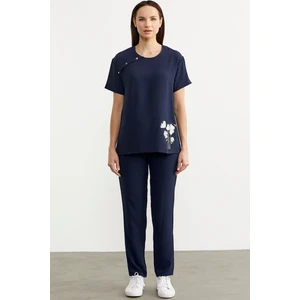 Baskı Detaylı Ikili Krep Takım - Lacivert