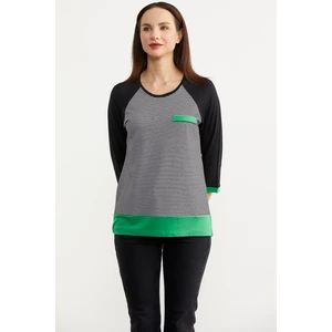 Uzun Kol Çizgili Tunik T-Shirt - Siyah