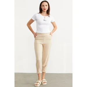 Paça Büzgü Detaylı Krep Pantolon - Taş